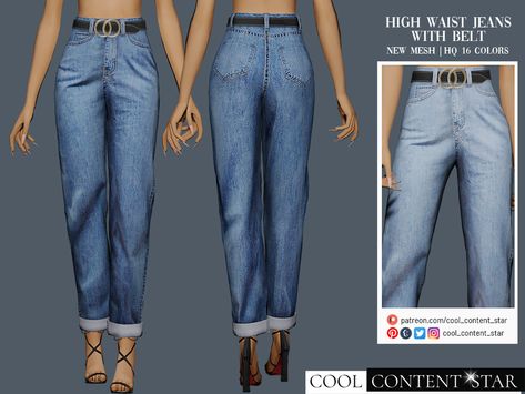 sims2fanbg's High Waist Jeans With Belt (Patreon) The Sims 4 Jeans, Cc Jeans, The Sims 2 Cc, Katy Perry Dress, Sims 2 Cc, Jeans With Belt, The Sims 4 Download, The Sims 2, Sims4 Clothes