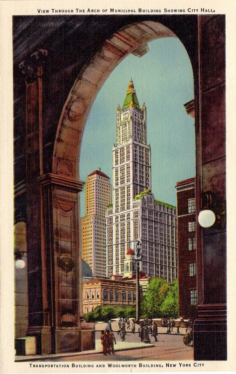 1940 Architecture, Nyc Projects, City Sketches, Nyc Buildings, Nyc Architecture, Woolworth Building, New York City Buildings, Nyc History, City Postcard