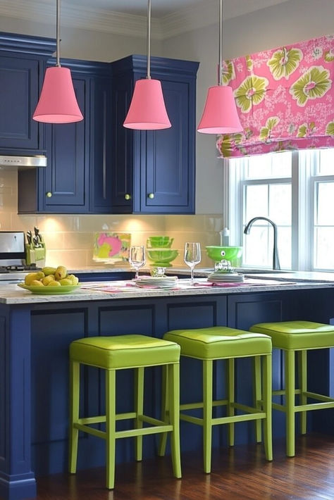 Preppy Color Prep Stations use bold preppy hues like navy, green, and pink to create vibrant, functional kitchen areas with cutting-edge appliances. Tap here for more preppy color inspiration! White Shelving Unit, Colorful Preppy, Navy Kitchen, Kitchen Pink, Coastal Preppy, Preppy Kitchen, Shelving Solutions, Glass Front Cabinets, Coffee Nook