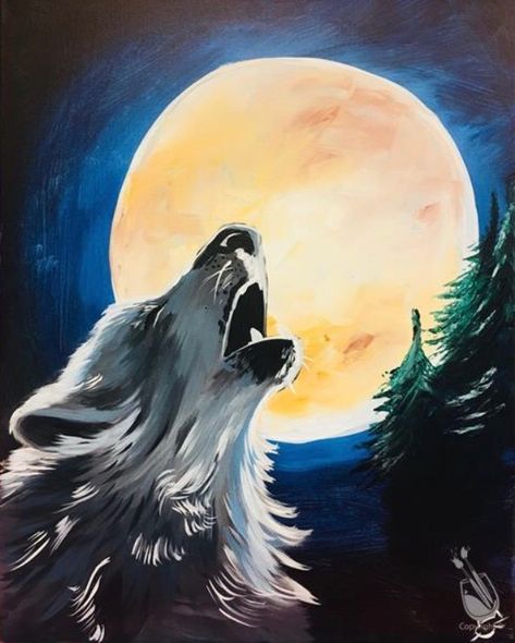 How To Paint A Wolf, Easy Wolf Painting, Wolf Painting Ideas, Wolf Painting Acrylic Easy, Wolf Canvas Painting, Wolf Paintings, Baba Jaga, Painting With A Twist, Wolf Painting