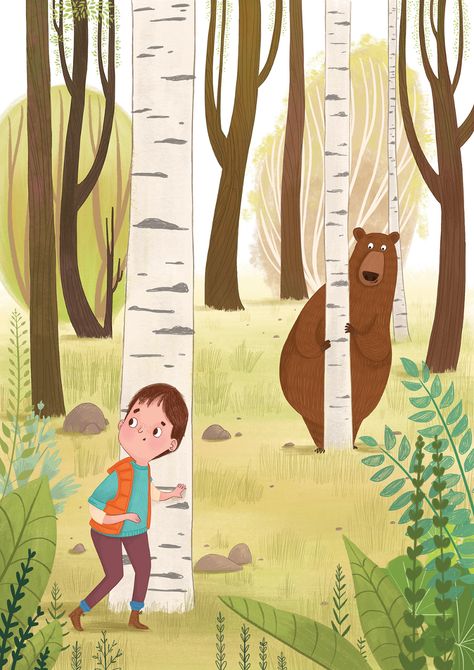 Kids Stories Illustration, Animal Hide, Bear Illustration, Character Design Sketches, Book Illustration Art, Game Illustration, Painting Art Lesson, Hide And Seek, Gaming Wallpapers