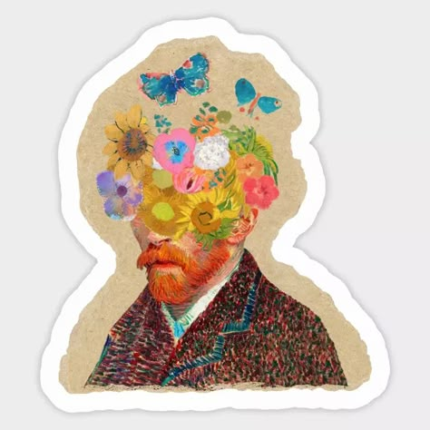 Vincent van Gogh headflowers self-portrait Sticker Flower Head Art, Head With Flowers, Sticker Collage, Van Gogh Self Portrait, Funny Laptop Stickers, Stickers Cool, Head Art, Collage Book, Cute Laptop Stickers