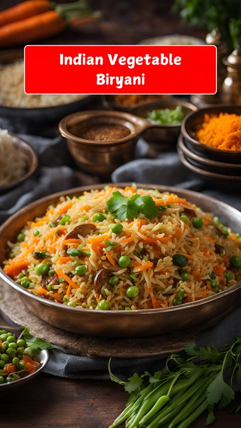 Delight in the aromatic flavors of Indian Vegetable Biryani! This fragrant rice dish is packed with colorful vegetables, aromatic spices, and fresh herbs, all layered and cooked to perfection. Serve with raita or yogurt for a complete meal that's both hearty and satisfying! 🍚🌿✨ #VegetableBiryani #IndianCuisine #AromaticRice #ComfortFood Vegetarian Dinner Party, Vegetable Biryani, Healthy Vegetarian Dinner, Easy Vegetarian Dinner, Rice Dish, Colorful Vegetables, Vegetarian Dinners, Creamy Pasta, Vegetarian Recipes Dinner