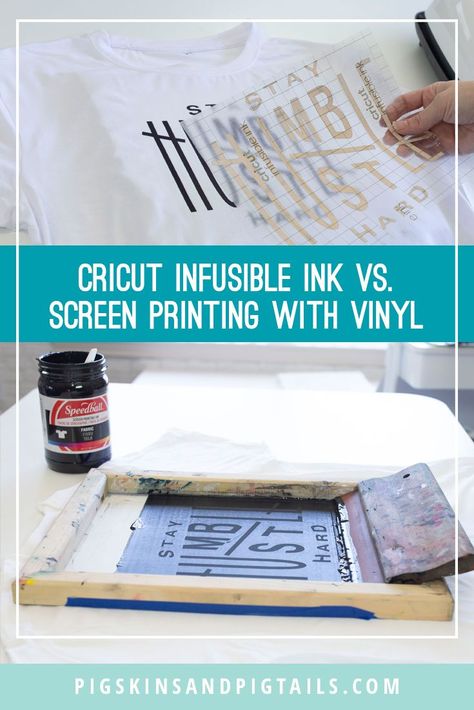 Cricut Infusible Ink vs. screen printing with vinyl and Speedball Ink. Comparing price, quality and more. #cricut #infusibleink Circuit Shirts, Silk Screen Printing Diy, Vinyl Craft Projects, Cricut 3, Screen Printing Supplies, Crafts Cricut, Diy Screen Printing, Screen Print Transfer, Screen Print Transfers