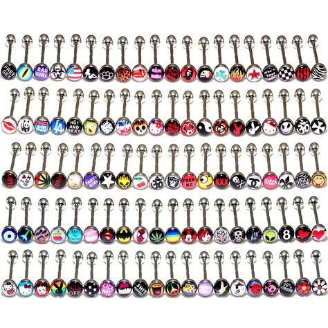 100 Surgical Steel Metal Tongue Rings Barbells Funny Nasty Wordings Picture Logo Signs Set 14G: Amazon.ca: Jewelry Piercing Alla Lingua, Classy Rings, Tongue Piercing Jewelry, Tongue Bars, Novelty Jewelry, Ring Logo, Cute Piercings, Types Of Piercings, Tongue Piercing