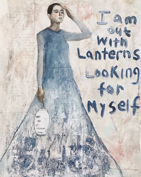 by artist Robin Laws " I am out with lanterns looking for myself" Emily Dickinson #mixedmedia #emilydickinson #robinlaws #artjournal #acrylicportrait I Am Out With Lanterns Looking For Myself, Out With Lanterns Looking For Myself, I Am Out With Lanterns Emily Dickinson, Emily Dickinson Aesthetic, Dickinson Aesthetic, I Am Out With Lanterns, Dickinson Quotes, Collage Surrealism, Room Wall Prints