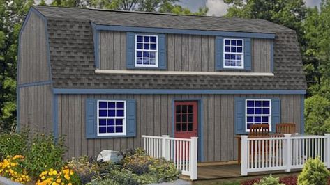 Home Depot is selling $20,661 flat-pack tiny home - it can be built 'like Ikea furniture' and comes with unique design | The US Sun Enclosed Stairwell, Windows With Shutters, L Shaped Stairs, Wood Shed Kits, Vinyl Sheds, Stair Kits, Storage Shed Kits, Roof Sheathing, Wood Storage Sheds