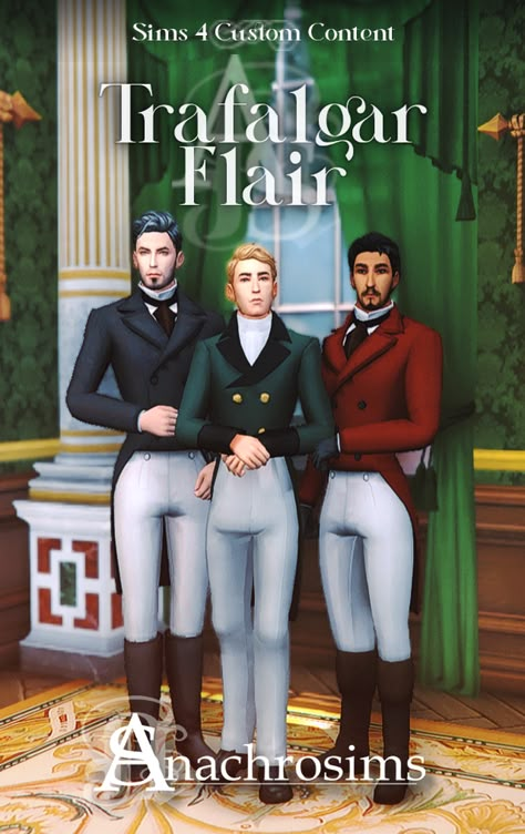 [TS4CC] Trafalgar Flair: 2 Regency-Era Masc Outfits | Patreon Midevil Cc Sims 4, Ts4 Bridgerton, The Sims 4 Regency Cc, Sims 4 Regency Cc Men, Regency Sims 4, Regency Cc Sims 4, Regency Era Sims 4 Cc, Sims 4 Cc 1800s Clothes, Sims 4 Medieval Cc Male