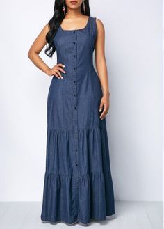 Vestidos Jeans, Denim Maxi Dress, Maxi Dress Blue, African Fashion Dresses, Sleeveless Maxi Dress, Summer Maxi Dress, Blue Dress, Maxi Dresses, Boho Dress