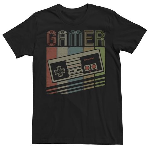 Men's Nintendo NES Controller Gamer Retro Short Sleeve Tee, Size: Small, Black Game Tshirt, Nes Controller, Video Game T Shirts, Retro Shorts, Nintendo Nes, Gaming Shirt, Shirts Design, Ash Grey, Notre Dame