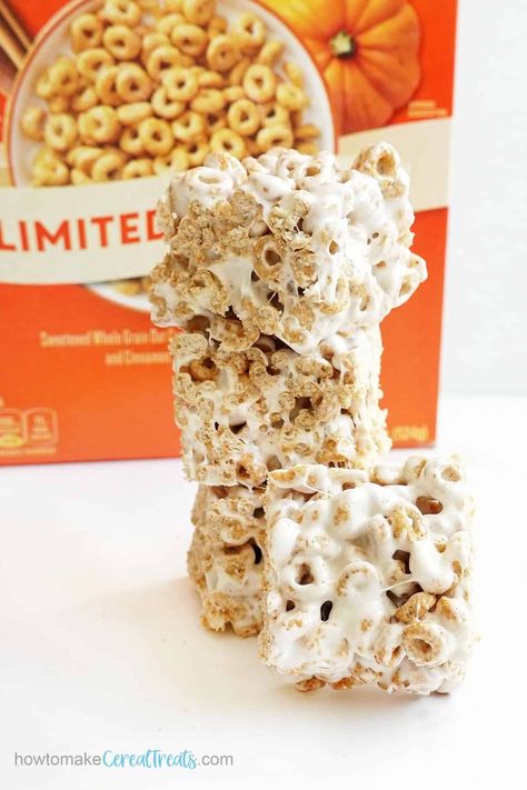 3-ingredient Pumpkin Spice Cheerios Bars for fall Pumpkin Cheerios, Cheerios Bars, Pumpkin Spice Cheerios, 3 Ingredient Pumpkin, Incredible Desserts, Cheerio Bars, Harvest Soup, Dessert For Fall, Gluten Free Marshmallows