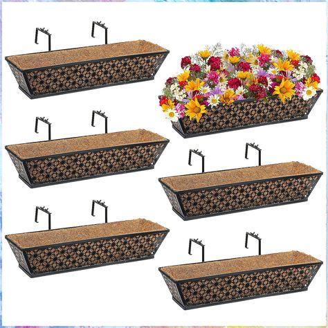 24 Inch Railing Planter Window Boxes Planters with Coconut Liner Window Deck Planters Boxes Metal Black Hanging Flower Planter Window Basket for Indoor Outdoor Lawn (6 Pack, 24 Inch) Planter Window Boxes, Railing Planter Boxes, Planters Boxes, Deck Planter Boxes, Window Baskets, Deck Railing Planters, Deck Planters, Planter Window, Railing Planters