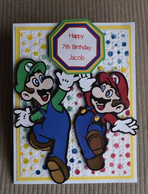 Mario Birthday Card, Super Mario Brothers Birthday, Kindred Stamps, Mario Bros Birthday, Happy 7th Birthday, Mario Birthday, Birthday Cards For Boys, Super Mario Brothers, Mario Party