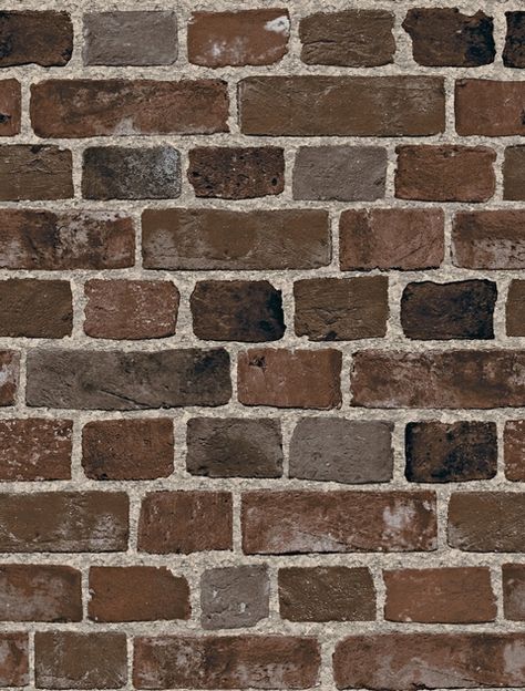 Brown and black prepasted brick wallpaper. Solid vinyl, looks great in many different accent rooms. BC1581946 $27.99 Textured Brick Wallpaper, Brick Wallpaper Living Room, Black Brick Wallpaper, Brick Wallpaper Bedroom, Red Brick Wallpaper, Faux Brick Wallpaper, Brick Wall Wallpaper, Look Wallpaper, Rustic Wallpaper