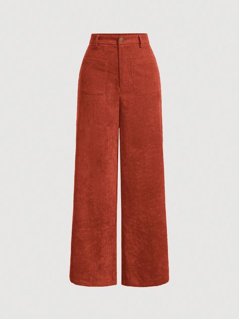 SHEIN MOD Women's Casual Solid Color Straight Leg Pants, Fall/WinterI discovered amazing products on SHEIN.com, come check them out! Autumn Fashion Work, Orange Pants, Ankle Socks Women, Mens Winter Coat, Women Pants, Pantalon Large, Corduroy Pants, Straight Leg Pants, Daily Outfits