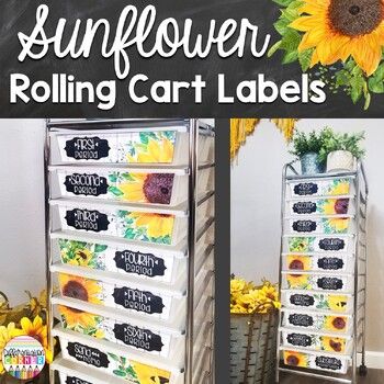 I love my 10 Drawer Rolling Cart for organizing my classroom! These editable labels are perfect for sunflower or any farmhouse classroom decor theme! These rolling cart drawer labels are wider at the top, just like the drawers, so they fit perfectly! These labels match my Modern Sunflower Classroom... Sunflower Classroom Decor, Sunflower Classroom, Drawer Rolling Cart, Farmhouse Classroom Decor, Drawer Cart, Farmhouse Classroom, Drawer Labels, Classroom Decor Themes, Editable Labels