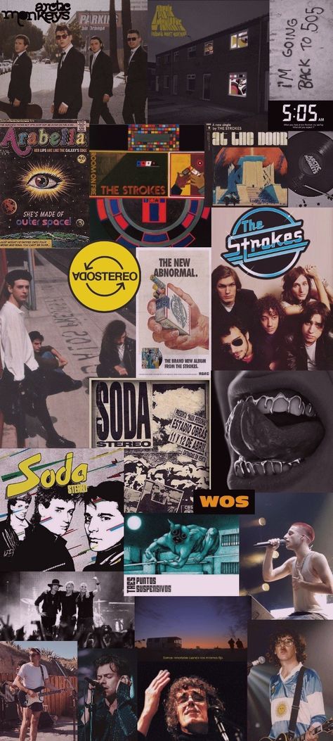 arctic monkeys the strokes soda stereo wos spinetta charly harry styles conociendo rusia aesthetic collage Soda Stereo Aesthetic, Soda Stereo Poster, Soda Stereo Wallpaper, The Strokes Aesthetic, The Strokes Poster, Soda Estéreo, Where Did You Sleep Last Night, Phone Backround, Arctic Monkeys Wallpaper