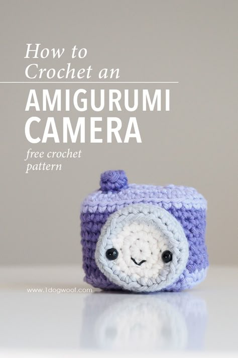 Free crochet pattern from One Dog Woof for an amigurumi camera. This sweet stuffed toy is made from a simple Amigurumi block and is perfect for anyone who loves photography. You could even make it into a keychain! #onedogwoof #freecrochetpattern #amigurumicamera #stuffedtoy Simple Amigurumi, Diy Plushies, Random Crochet, Tiny Crochet, Crochet Keychain Pattern, Mini Crochet, Kids Crochet, Kawaii Crochet, Crochet Amigurumi Free Patterns