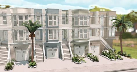 San Street Townhouses 🌴 | Patreon Sims 4 San Sequoia, Sims 4 Aesthetic Cc, San Sequoia, Sims 4 Aesthetic, 4 Aesthetic, Street Townhouse, Sims 4 Inspiration, The Sims 4 Custom Content, Bloxburg Houses