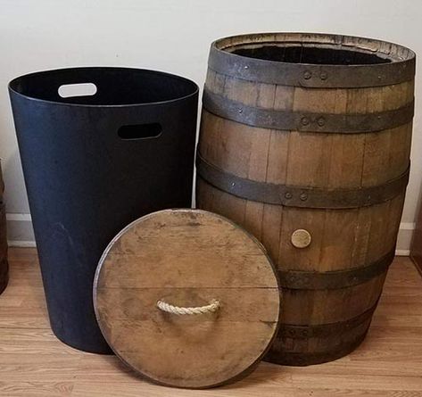 Clever Ideas to Hide Your Kitchen Trash Can Barrel Trash Can, Whiskey Barrel Table, Garbage Containers, Trash Containers, Traditional Kitchen Design, Kitchen Magic, Barrel Stave, Kitchen Trash Cans, Garbage Bin