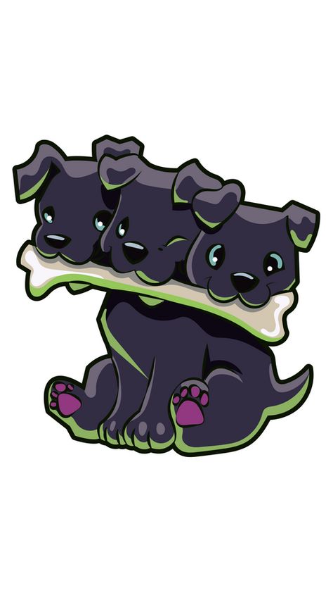 Cerberus Puppy Art, Cute Cerberus Tattoo, Halloween Dog Tattoo, Halloween Animals Drawing, Halloween Dog Art, Sticker Design Ideas Graphics, Cerberus Fanart, Puppy Cerberus, Cerberus Tattoo Greek Mythology