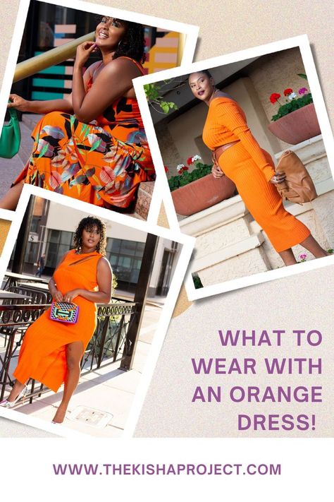 Nail Color With Orange Dress, Orange Dress Accessories Color Combos, Shoes With Orange Dress, Orange Dress Accessories, Dinner Dress Outfit, Orange Dress Outfits, Orange Long Dresses, Short Orange Dress, Tangerine Dress