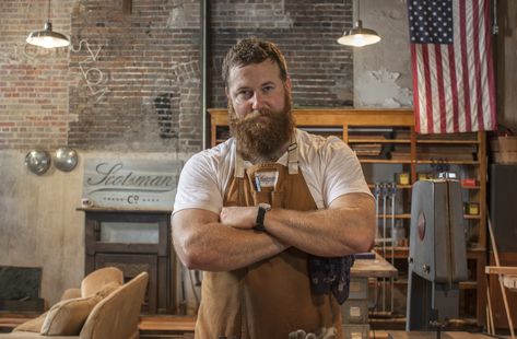 Ben Napier of HGTV's Home Town at the Scotsman Co. workshop in Downtown Laurel, MS Home Town Hgtv, Ben Napier, Ginger Beef, Environmental Portraits, Ginger Men, Awesome Beards, Home Town, Bring The Heat, Swag Style