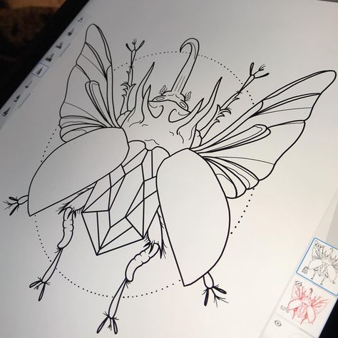 Horn Beetle Tattoo, Japanese Beetle Tattoo, Beetle Drawing, Beetle Tattoo, Crystal Tattoo, Japanese Beetles, Tattoo Inspo, Flower Tattoos, I Tattoo