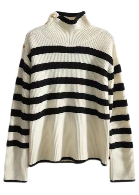 Oversized Winter Sweater With Contrast Stripes, Casual Long-sleeve Polo Sweater With Striped Collar, Luxury Black Sweater With Contrast Stripes, Striped Turtleneck Sweater, Luxury Striped Long Sleeve Sweater, French Stripes, Cozy Knit Sweater, Striped Turtleneck, Knit Sweaters