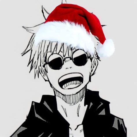 Gojo With Christmas Hat, Gojo Christmas Pfp, Gojo Christmas, Gojo Pfp, Anime Christmas, Naruto Manga, Spotify Playlists, Anime Pics, Christmas Drawing