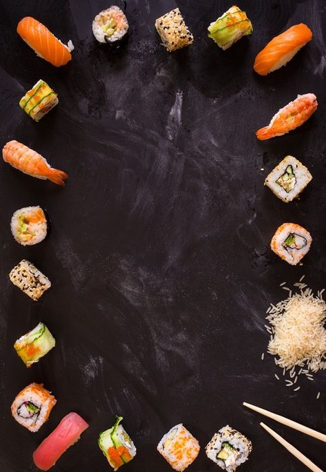 Sushi Set, Clothing Design Sketches, Food Backgrounds, Sushi Recipes, Yay Images, Sushi Rolls, Dark Background, Aesthetic Iphone Wallpaper, Dark Backgrounds