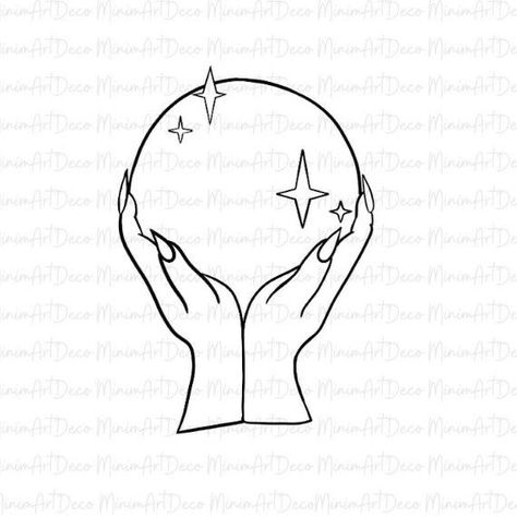 Hands Holding Crystal Ball Tattoo, Simple Crystal Ball Tattoo, Crystal Ball Embroidery, Witch Hands Drawing, Cristal Ball Tattoo, Crystal Ball Hands, Crystal Ball Drawing, Crystal Ball Illustration, Crystal Ball Tattoo