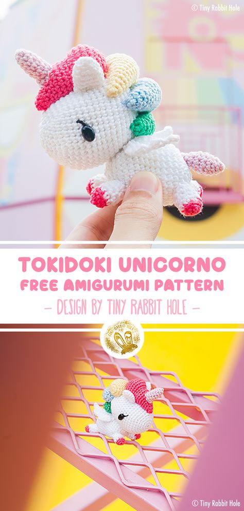 Tiny Rabbit Hole Tokidoki Unicorno Stellina Free Amigurumi Pattern Crochet Unicorn Pattern, Crochet Keychain Pattern, Pola Amigurumi, Easy Crochet Projects, Amigurumi Ideas, Crochet Unicorn, Crochet Amigurumi Free Patterns, Unicorn Pattern, Crochet Amigurumi Free