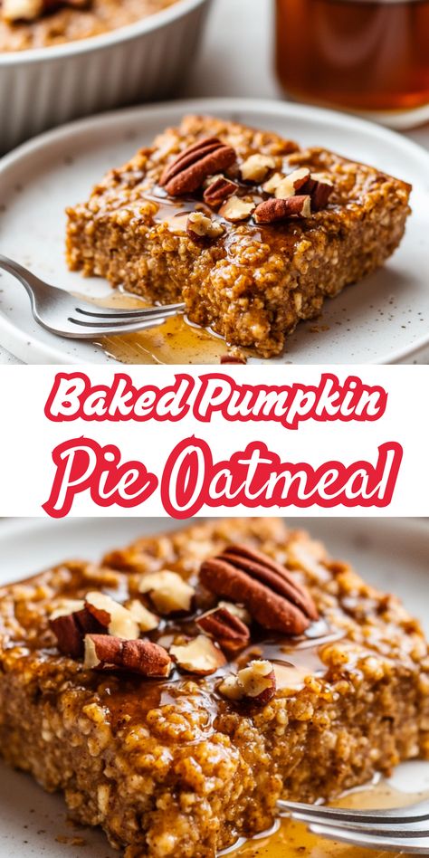 Enjoy the warm, cozy flavors of fall with this Vegan Baked Pumpkin Oatmeal! Made with wholesome oats, pumpkin puree, and maple syrup, this gluten-free, meal-prep-friendly breakfast is perfect for chilly mornings. Baked Pumpkin Oatmeal, Pumpkin Pie Oatmeal, Pumpkin Pecan Pie, Vegan Baked, Diced Apples, Pumpkin Oatmeal, Quick Easy Recipes, Free Meal, Vanilla Protein Powder