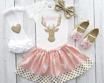 Deer First Birthday, Gold Birthday Outfit, Deer Party, Deer Flowers, Deer Birthday, Deer Theme, Gold First Birthday, Birthday Outfit For Women, One Year Birthday