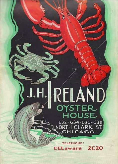 JH Ireland Oyster House Menu 1940 Chicago #design #retro #nautical #sea Menu Art, Restaurant Vintage, Tattoo Forearm, Oyster House, Menu Printing, Vintage Menu, Menu Cover, Cocktail Art, Bar Art