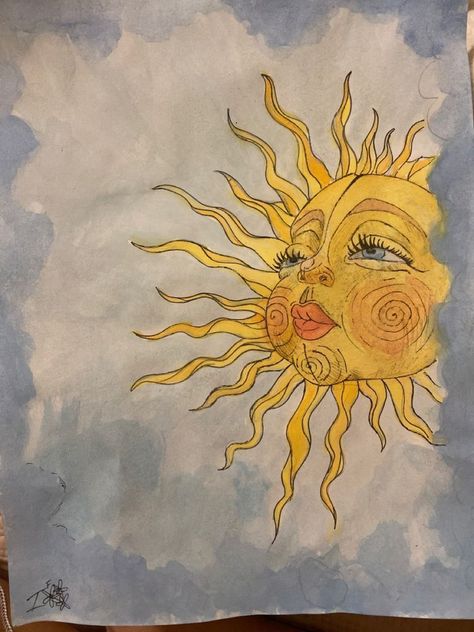 Hippie Sketches, Sunny Painting, Doodles Easy, Sketches Doodles, Arte Peculiar, Inspiration Painting, Hippie Painting, Arte Sketchbook, Arte Inspo