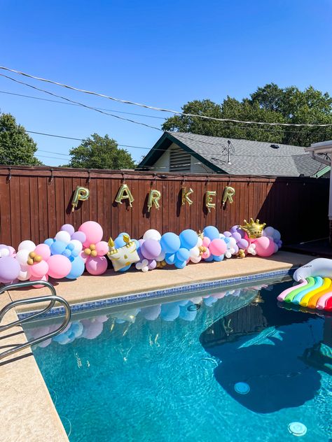 Princess balloon garland on a fence #balloons #balloonarch #balloongarland #princess #princessparty #halloween #halloweenparty #birthday #birthdayparty Garland On Fence, Princess Balloon Garland, Princess Balloon, Swimming Pool Party, Princess Balloons, Spooky Candy, Wild Party, Party Swimming Pool, Pool Birthday Party