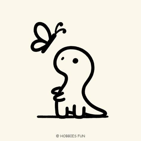 Simple Cartoon Dinosaur, Cartoon Doodles Easy, Stegasorus Drawing, Kawaii Dinosaur Drawing, Simple Cute Animal Doodles, Cute Dino Drawings Easy, Cute Dino Doodle, Derpy Doodles, Dinosaur Painting Easy