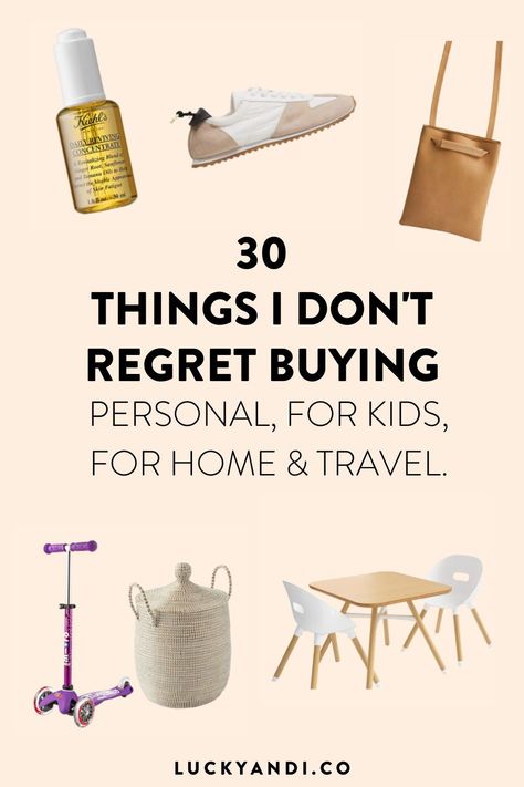 I wanted to share a list of items I don’t regret buying! Basically, a bunch things I purchased (and a few that were gifted) that I still really like a lot and use regularly. 30 Things I Don't Regret Buying — Lucky Andi Kids Table Set, Chic Purses, Fawn Design, Bubble Machine, Never Regret, Apartment Decor Inspiration, Under Stairs, Travel Inspired, Bohemian Home