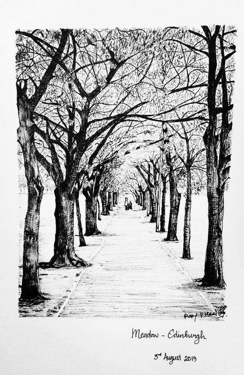 Edinburgh Sketch, Edinburgh Drawing, Landscape Pencil Drawings, Edinburgh Uk, Pen Art Drawings, Landscape Sketch, Tree Photography, Story Setting, Sketch Ideas