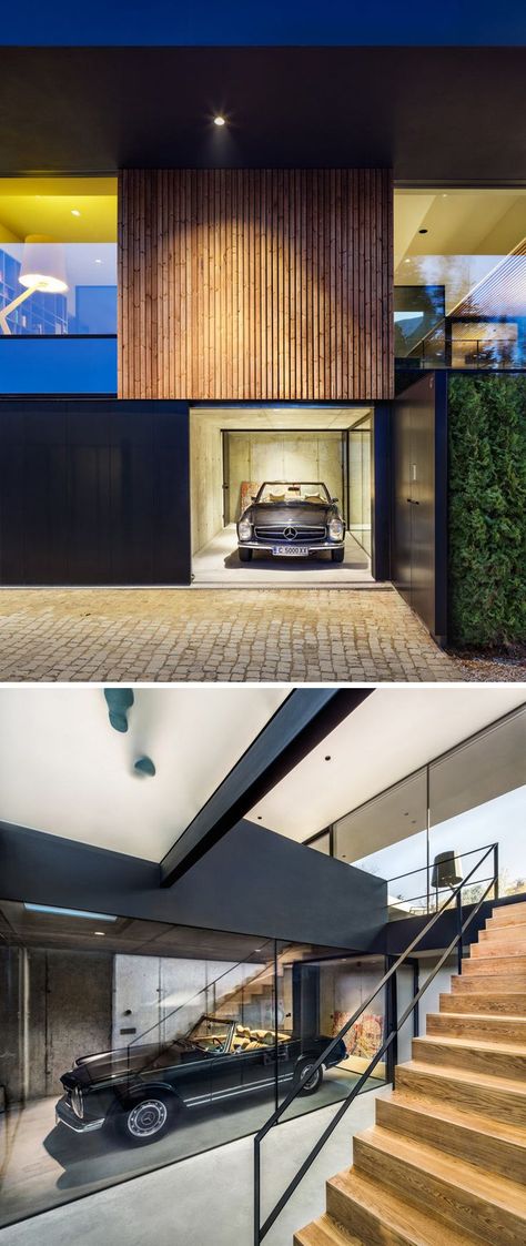 At the side of this home, is a single car garage. The garage is more like a showcase of the home owner’s car, clearly visible through the glass windows. Mansion Garage, Craftsman Style Kitchens, Single Car Garage, Mansion Bedroom, Luxury Garage, Mansion Floor Plan, Modern Garage, Home Owner, Garage Interior