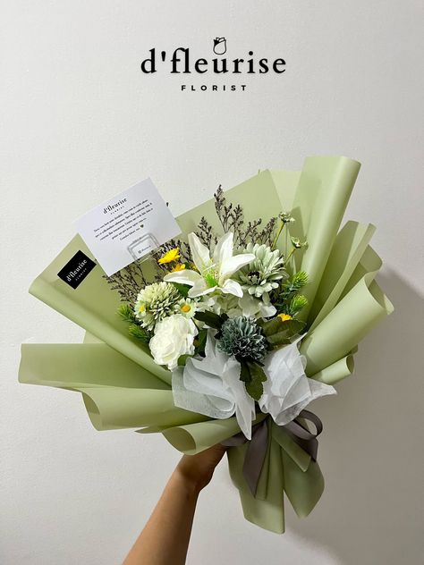 click link on bio for more info or order💫 #bouquet #buketbunga #flower #flowerbouquet #bouquetjakarta #bouquettangerang #aestheticflower #aestheticbouquet #moneybouquet #vaseflower #standingflower #snackbouquet #giftideas #romanticgift #aesthetic Bouquet Of Flowers Sage Green, Green Money Bouquet, Sage Green Flower Bouquet, Sage Green Bouquet, Green Flower Bouquet, Man Bouquet, Sage Green Flowers, Money Bouquet, Green Bouquet