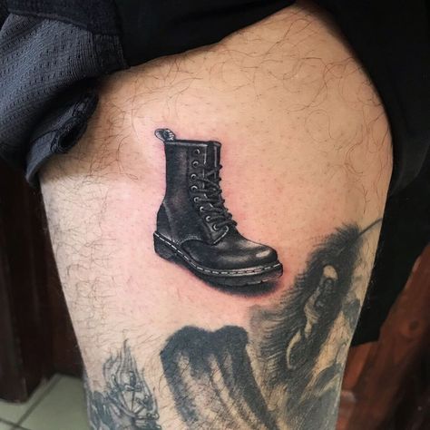 Marten Tattoo, Punk Rock Tattoos, Punk Tattoos, Shoe Tattoos, Rock Tattoo, Dan Smith, Doc Marten, Tattoo Designs And Meanings, S Tattoo