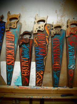 sign saws, Perfect for Man Cave! Painted Saws, Directional Signage, Hand Saws, Wild Wild West, Dad's Birthday, Sign Writing, Garage Art, Wood Rustic, Hand Saw