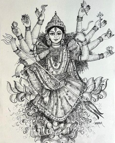 Durga Puja Kolkata, Happy Durga Puja, Krishna Drawing, Durga Painting, Buddha Art Painting, Shakti Goddess, Durga Images, Devi Durga, Krishna Radha Painting