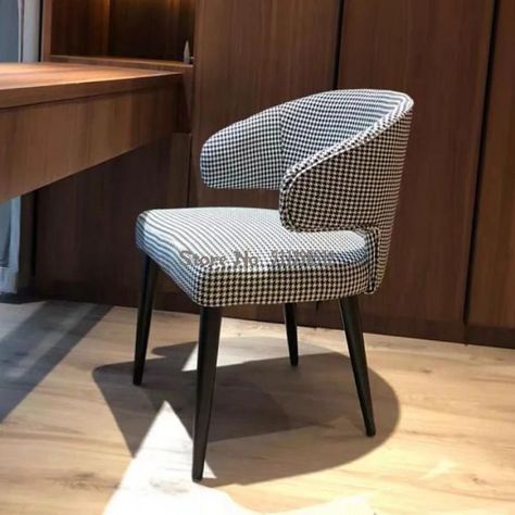 Houndstooth Dining Chair, Houndstooth Interior Design, Houndstooth Chair, Dressing Chair, Fabric Dining Chair, Chair Design Modern, Decor 2023, Makeup Chair, Model Room