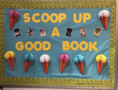 June Library Display Ideas, Affordable Classroom Decor, Summer Book Displays Public Libraries, June Library Displays, Summer Book Display, Summer Reading Bulletin Boards, Summer Library Bulletin Boards, Summer Library Displays, Elementary Library Bulletin Board Ideas