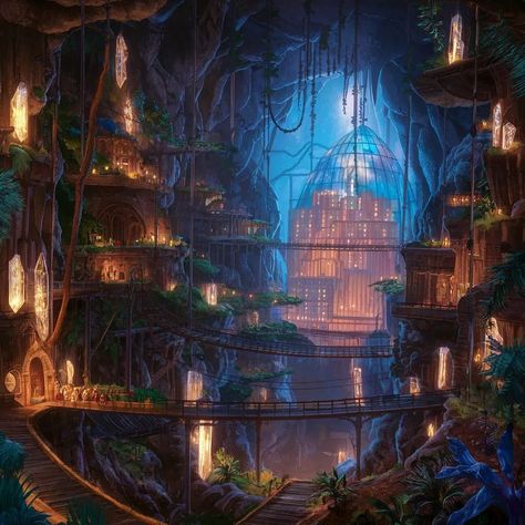 Underground City #architecture #building #construction #underground #art Fantasy Underground House, Underground City Fantasy Art, Underground City Concept Art, Underground Village, Underground Kingdom, Ancient Underground City, Allegory Of The Cave, Fantasy Environment, Underground City