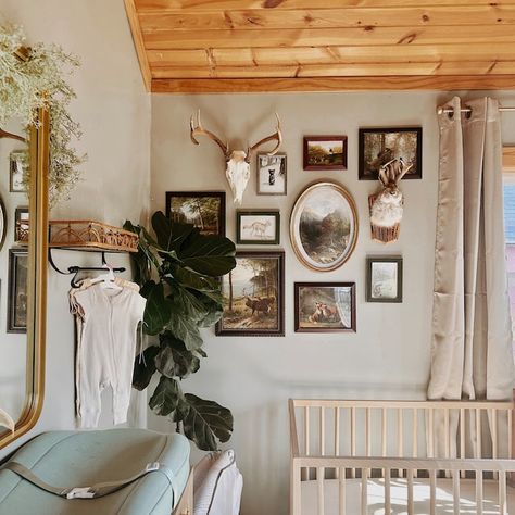 Nursery Gallery Wall Boy, Boys Fishing Room, Vintage Woodland Nursery, Vintage Cowboy Nursery, Cabin Nursery, Vintage Nursery Boy, Baby Deer Nursery, Mountain Deer, Baby Boy Nursery Woodland